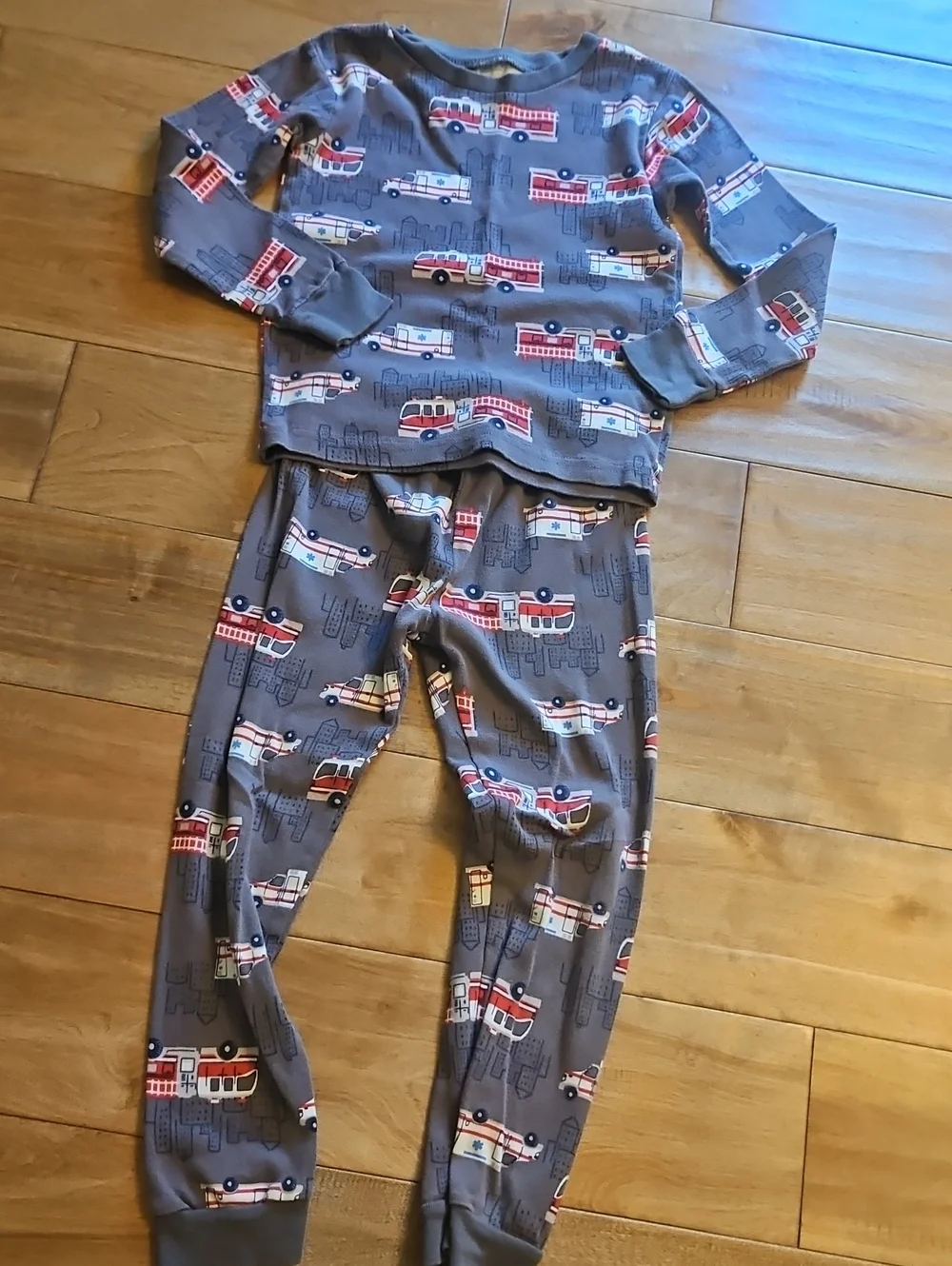 Carter's Gray Kids Pajama Set with Red Fire Truck Print